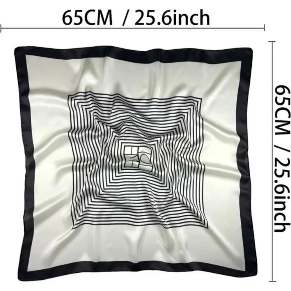 Natural Silk Feel Black and White Scarf Lightweight Square Neck Scarf for Women